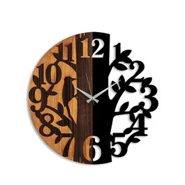 Wallity Reloj de Pared Decorativo de Madera 71 56 cm Madera y Metal Nogal y Negro